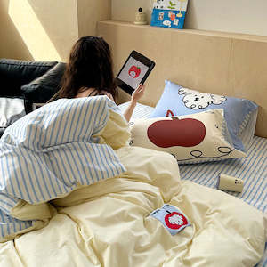 Chiara 4PCS 100% Cotton Sweet Apple Puppy Bedding Set - Cream & Blue