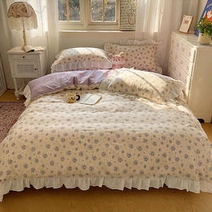 Tableware Set: Rosewood 4PCS 100% Cotton Floral Ruffled Bedding Set - Lavender