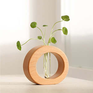 Belari Solid Beech Wood & Clear Glass Tube Vase - Nature