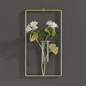 Vase: Fjord Round/Rectangle Golden Iron Wall Decoration Vase - Ginkgo Leaf