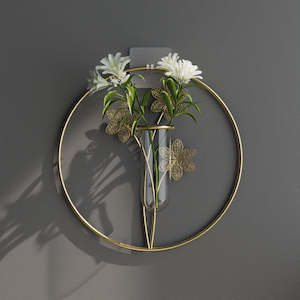Fjord Round/Rectangle Golden Iron Wall Decoration Vase - Daffodils