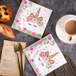 Napkin: Doria Virgin Wood Pulp Color Printing Napkin 20pk - Unicorn