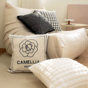 Fabric: Miro Plush Chenille Black&White Cushion Cover 45x45cm - Camellia/Grid