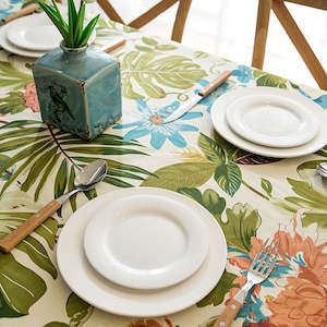 Tablecloth: Ronger Square 100% Cotton Tablecloth 140x140cm - Rainforest