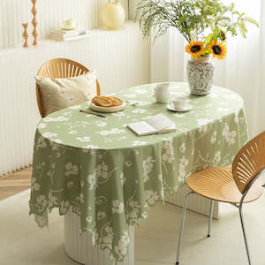 Tablecloth: Barlow Waterproof Contour Cut Spring Tablecloth 140x220cm - Green