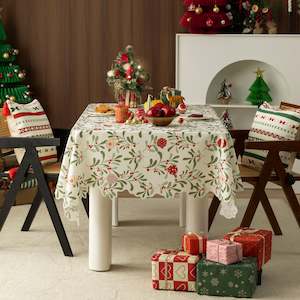 Tablecloth: Barlow Christmas Waterproof Contour Cut Tablecloth 140x220cm - Baubles