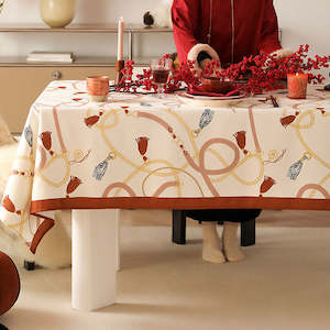 Tablecloth: Barlow Soft Textured Tablecloth 140x220/240cm - Orange & Cream
