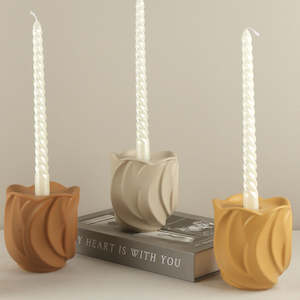 Candle Candleholder: Murano Embossed Floral Porcelain Candle Holder - Matt Mustard