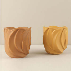 Murano Embossed Floral Porcelain Candle Holder - Matt Brown