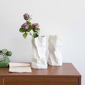 Art: Georgia J Leedey Frosted Crinkle Bag Vase - White