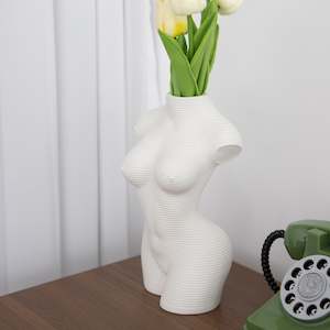 Art: Georgia J Selene Embossed Body Shaped Vase - Pure White