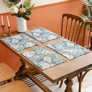 Placemat: Vanassa Cotton & Linen Oil Painting Reversible Placemat 32x45cm - Blue