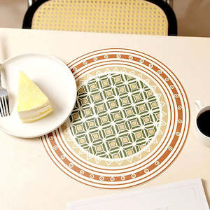 Leopard Waterproof Round Placemat - Green Geometry