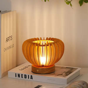 Veil Wooden Pumpkin Tri-Color Dimmable Table Lamp