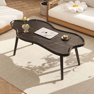 Faro Wooden Cloud Design Coffee Table with Edge 120cm - Black Marble Finish