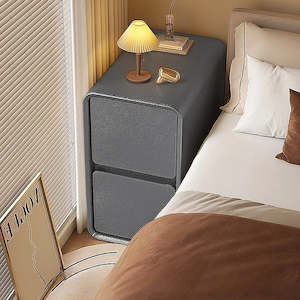 Wood: Chérie 2DRW Solid Wood with Microfiber Leather Bedside Table - Dark Grey