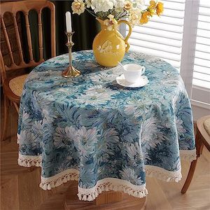 Vanassa Round Vintage Oil Painting Tablecloth 90cm - Blue