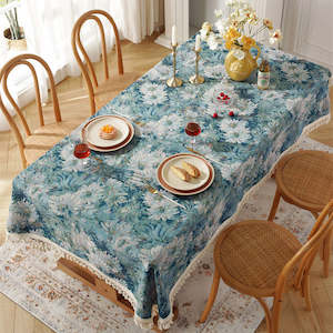 Art 1: Vanassa Rectangle Vintage Oil Painting Tablecloth 140x260cm - Blue