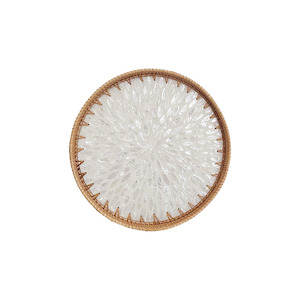Tray: Attaya Hand-made Round Rattan & Shell Tray 30cm - White