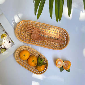 Basket: Shallop 2PCS Handwoven Bread Basket/Rattan Tray Set 18cm & 27cm