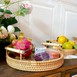 Uriah Handwoven Rattan Tray With Wooden Handles 24cm