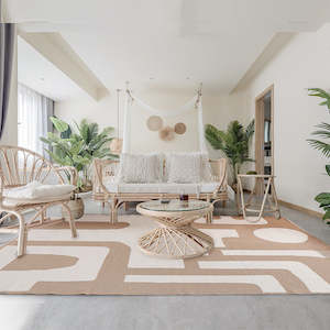 Mat: Barlow Geometric Cotton Soft Rug 200x150cm - Khaki & White