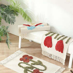 Barlow Rustic Floral Tufted Soft Rug/Bath Mat with Tassel 90x60cm - Tulip