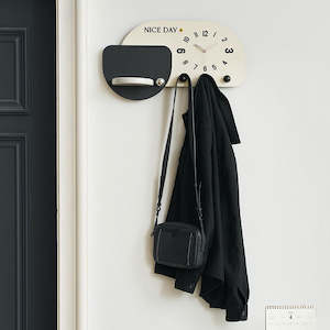 Fathers Day Sale: Bergen Multifunctional Wall Clock with Shelf and Hanger 50.5cm - Cream