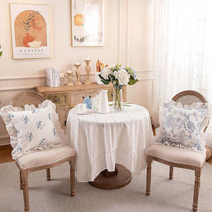 Velo French Embroidered Cushion with Inner 45*45cm - White & Blue