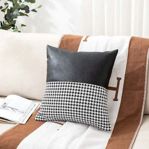 Cushion: Piha Fuax Leather and Fabric Cushion Cover 45*45cm - Black