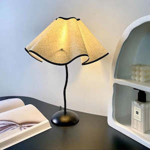 Veil Cotton & Linen Shade Lamp - Beige and Black