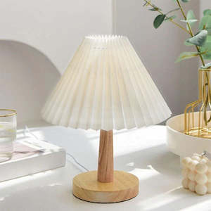 Worde & Co Table Lamp with Solid Wood Base - White & Oak