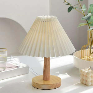 Worde & Co Table Lamp with Solid Wood Base - Beige & Oak