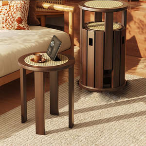 Furniture: Panko 4 in 1 Rattan & Solid Rubber Wood Round Stackable Stool Set