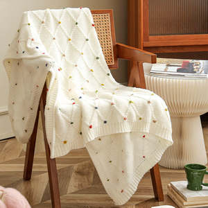 Decoration: Barlow Colourful Polka Dot Diagonal Knit Throw Blanket 150x130cm - White