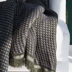 Decoration: Barlow Waffle Thick & Soft Throw Blanket with Tassel 170x130cm - Forest Green