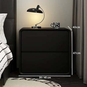 Furniture: Chérie 2DRW Solid Wood with Microfiber Leather Bedside Table - Black