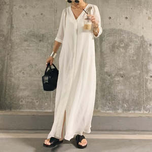 Ladieswear: Loose Waist Slim Long Shirt Dress
