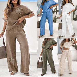 Ladieswear: Women's 2-piece Set Plus Size Embroidered Leisure Suit High Waist Loose Trousers