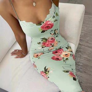 Fab Ur Sophisticated Elegance: Floral Print Patchwork Lace Camisole Skirt