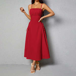 Spaghetti Straps Chest Wrap Waist-tight Long Dress