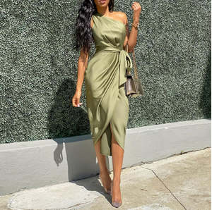 Fab Ur Sophisticated Elegance: Fala Dress with slanting shoulders and irregular straps