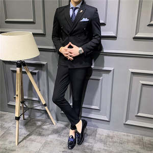 Menswear: Suit Men''s Suit Slim Fit Korean Business Leisure Double Breasted Single Western Formal Dinner Dress Bridegroom Suit Coat