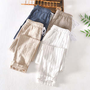 Menswear: Summer Menswear Cotton Linen Stripes Pants Loose