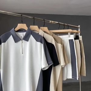 Summer Menswear Color Stitching Turnover Neck Short-sleeved T-shirt Set With Han&hellip;
