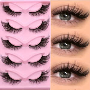 Beauty: 15Pairs Cat Eye Eyelashes 3D Natural False Lashes Fluffy Soft Cross Clear Band Lashes Manga Lashes Wispy Eyelash Makeup