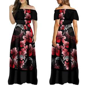 Island Wear: Black Hibiscus Flower Print Dress