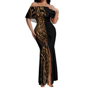 Island Wear: Pacific Island Art Women's Dresses Polynesia Hawaii Retro Style Off Shoulder Split Mermaid Dress