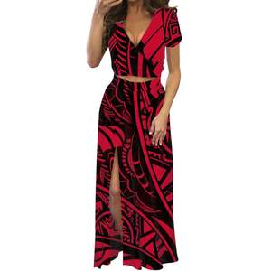 Custom Hawaiian Pattern Women's V-neck Two-Piece Set The Traditional Polyne&hellip;