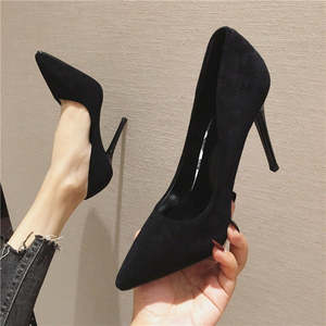 Shoes: Black Suede High Heels Women's Stiletto Ceremonial Shoes